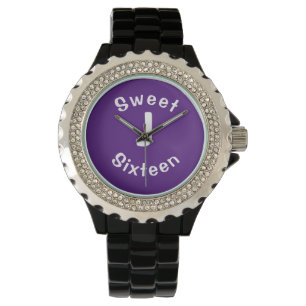 Reloj De Pulsera Personalizado Dulce inicial Dieciséis morado y bla