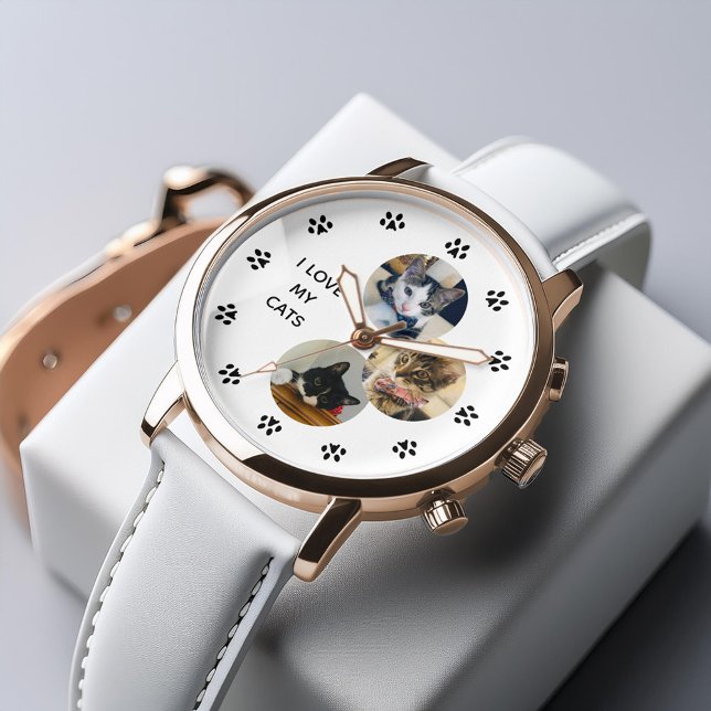 Reloj De Pulsera Personalizado el amante del gato de 3 Collages de  (Inspiration mockup (not actual product))