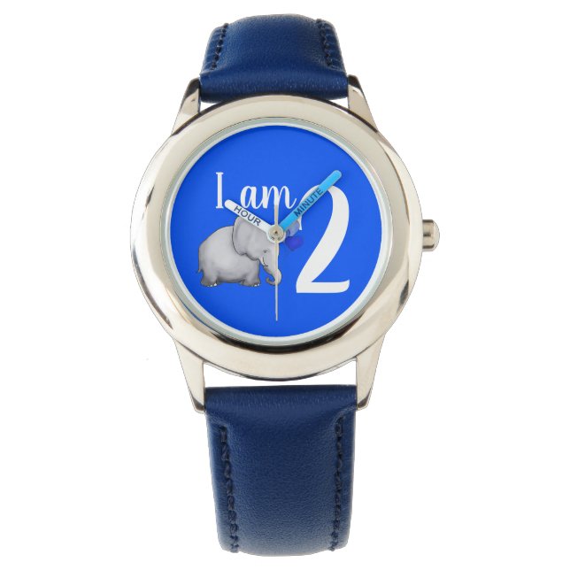 Reloj De Pulsera Personalizado elefante azul lindo Edad 2º cumpleañ (Anverso)