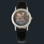 Reloj De Pulsera Personalizado elegante caligrafía Boda foto<br><div class="desc">Elegante mantenimiento de bodas para recién casados,  El día de San Valentín,  compromiso,  mostrando tu foto favorita de pareja con un guión moderno que lee LOVE sobre tu texto personalizado como nombres y/o fecha o un mensaje personal sobre un gradiente oscuro para hacer que la tipografía destaque.</div>