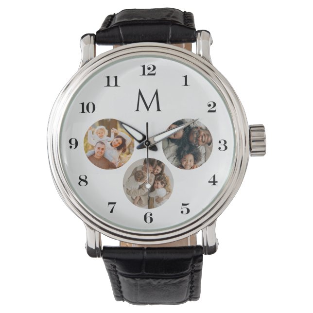 Reloj De Pulsera Personalizado Elegante Monograma Moderno 3 Collage (Anverso)
