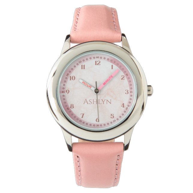 Reloj De Pulsera Personalizado Elegante Monograma Rosa Aprendiendo  (Anverso)