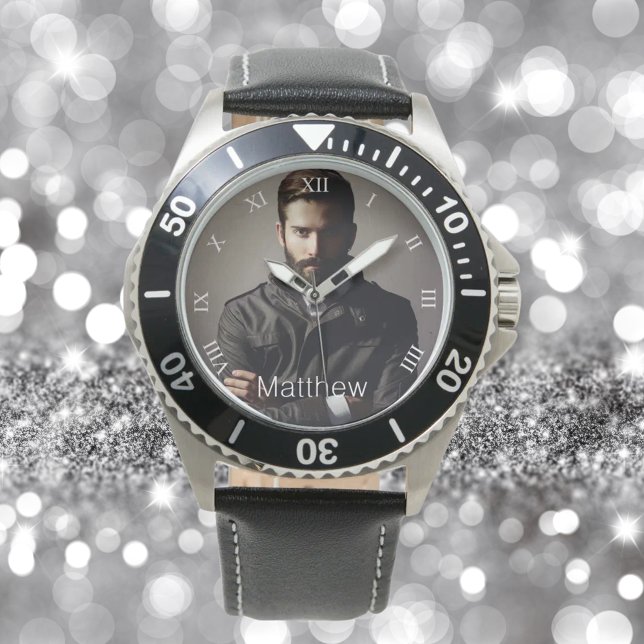 Reloj De Pulsera Personalizado foto novio marido monograma blanco (Subido por el creador)