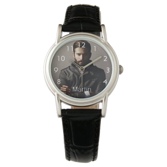 Reloj De Pulsera Personalizado foto novio nombre del marido (Anverso)