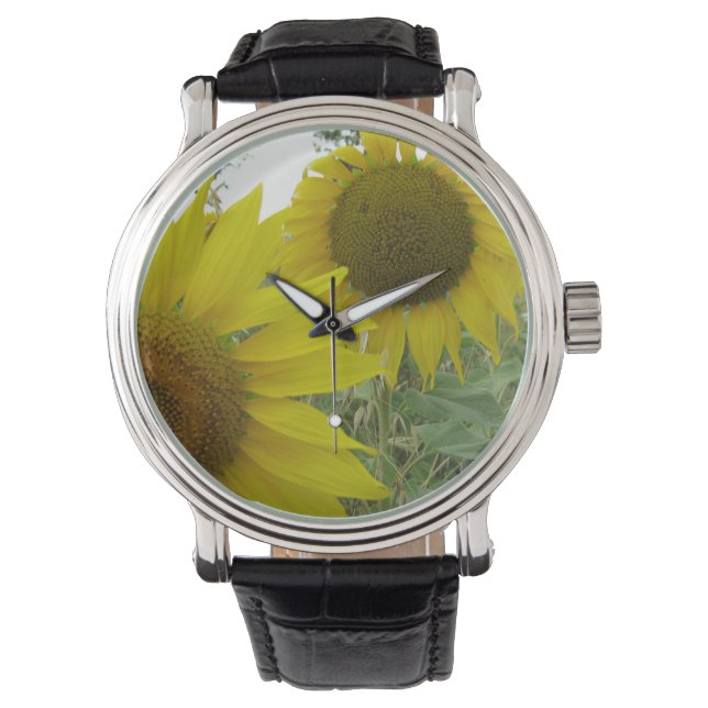 Reloj De Pulsera Personalizado fotográfico de girasoles de cuero ne (Anverso)