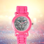 Reloj De Pulsera Personalizado gato gatito mascota de perro<br><div class="desc">Personaliza y agrega tu foto de tu hermoso gato,  perro o mascota. Acercamiento de un gato cortado en gris y blanco Con ojos azules mirándote. Números blancos.</div>
