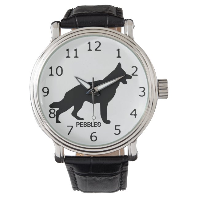Reloj De Pulsera PERSONALIZADO German Shepherd Dog Silhouette (Anverso)