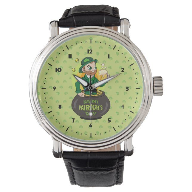Reloj De Pulsera Personalizado leprechaun en una olla de oro sosten (Anverso)