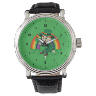 Reloj De Pulsera Personalizado lindo leprechaun con shamrock y arco