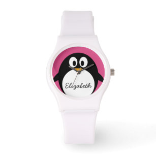 Reloj De Pulsera personalizado lindo pingüino rosa y negro