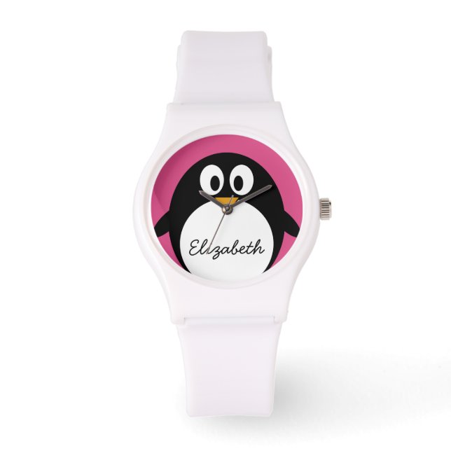 Reloj De Pulsera personalizado lindo pingüino rosa y negro (Anverso)