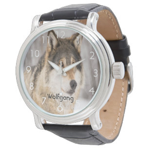 Reloj De Pulsera Personalizado lobo cara cabeza en un bosque invern