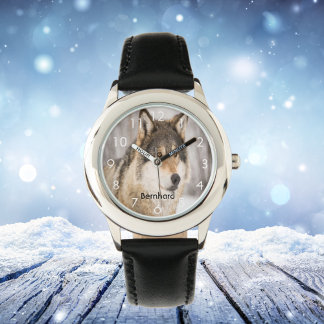 Reloj De Pulsera Personalizado lobo cara cabeza salvaje nombre de b