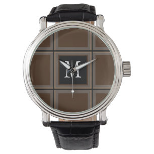 Reloj De Pulsera Personalizado marrón chocolate negro con tira inic