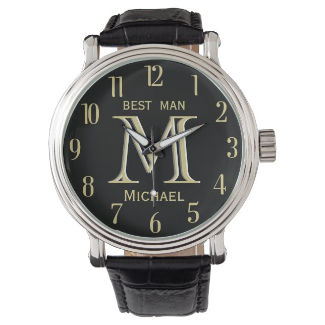 Reloj De Pulsera Personalizado Monograma Mejor Boda de encaje mascu (Anverso)