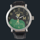 Reloj De Pulsera Personalizado Monograma Nombre de Golf Mejor Boda<br><div class="desc">Este reloj único está diseñado como un regalo para tu Mejor Hombre (o Groomsmen) que realmente favorece el golf. Incluye el monograma / inicial; nombre y fecha de boda. Hay incluso una capa única del monograma — miren de cerca y verán tres colores, lo que le da la sensación de...</div>