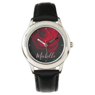 Reloj De Pulsera Personalizado monograma rojo rosa vintage fotograf