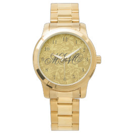 Reloj De Pulsera Personalizado Monogramed Gold Floral