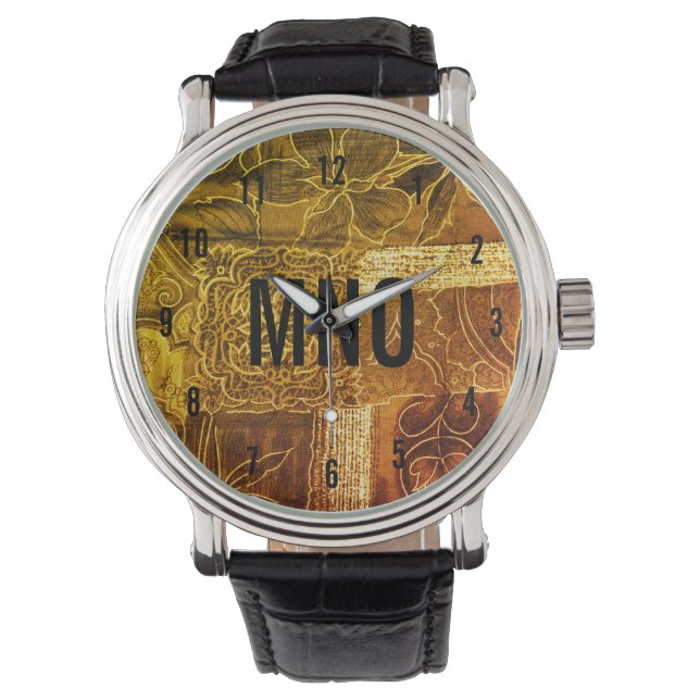 Reloj De Pulsera Personalizado Monogramed Gold Patchwork (Anverso)