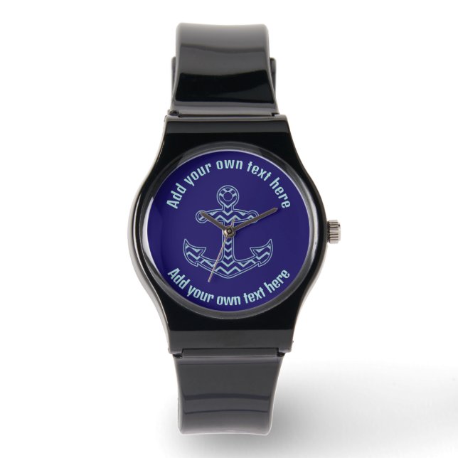 Reloj De Pulsera Personalizado Náutico del Anclaje del Chevron Azul (Anverso)