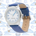 Reloj De Pulsera Personalizado Niño Nombre Acero Cuero Azul Correa<br><div class="desc">Personalizado Niño Nombre Acero Inoxidable Cuero Azul Correa Niños Vigilar</div>