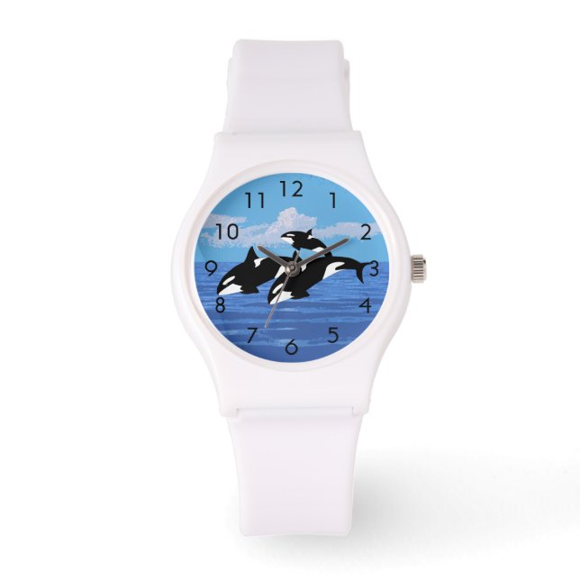 Reloj De Pulsera Personalizado Orcas Sporty White Silicon Watch (Anverso)