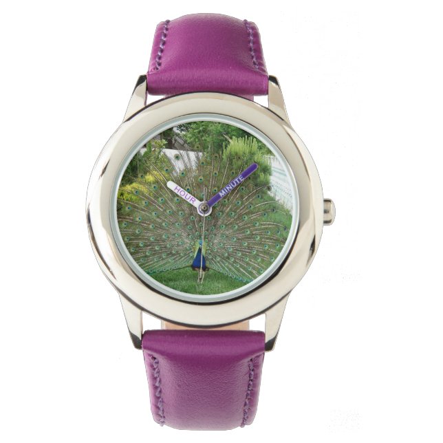 Reloj De Pulsera Personalizado Peacock Acero inoxidable Púrpura (Anverso)