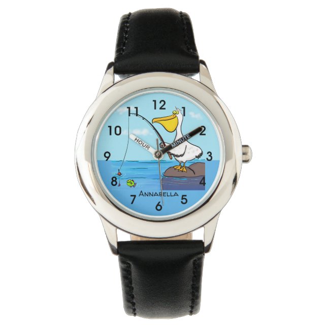 Reloj De Pulsera Personalizado pelícano de pesca divertida (Anverso)