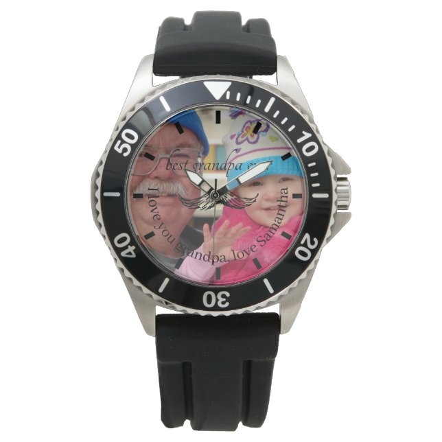 Reloj De Pulsera Personalizado Photo Script Watch | Mejor abuelo ja (Anverso)