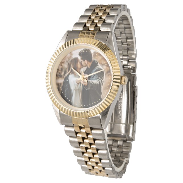 Reloj De Pulsera Personalizado Photo Silver Gold de dos tonos (Angular)