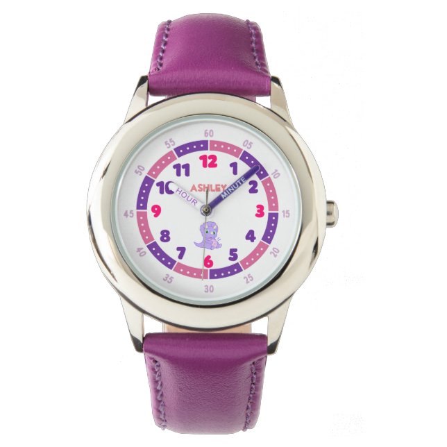 Reloj De Pulsera Personalizado Purple Dino Learning Watch (Anverso)