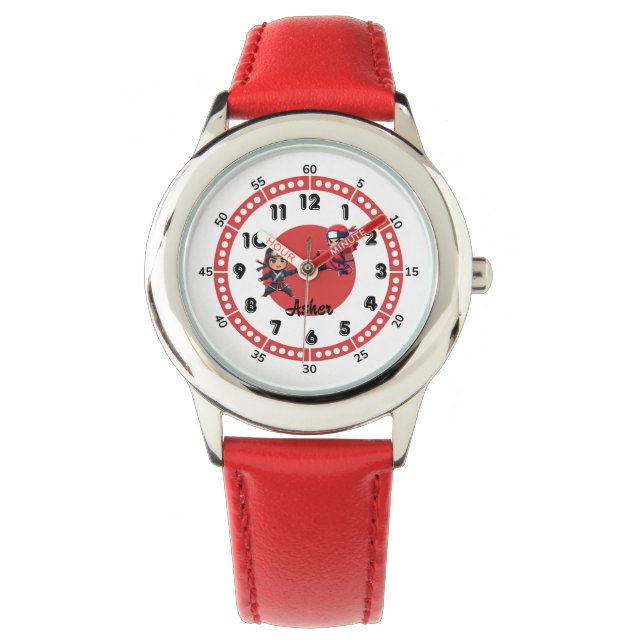 Reloj De Pulsera Personalizado Red & Black Ninja Buddies Aprendiend (Anverso)