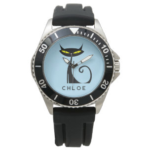 Reloj De Pulsera Personalizado Retro Mid Century Gato negro atómico