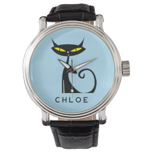 Reloj De Pulsera Personalizado Retro Mid Century Gato negro atómico