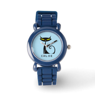 Reloj De Pulsera Personalizado Retro Mid Century Gato negro atómico