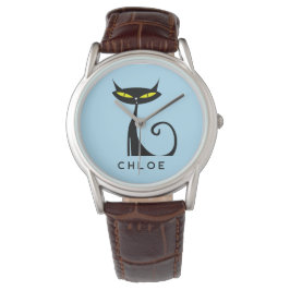 Reloj De Pulsera Personalizado Retro Mid Century Gato negro atómico