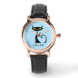 Reloj De Pulsera Personalizado Retro Mid Century Gato negro atómico