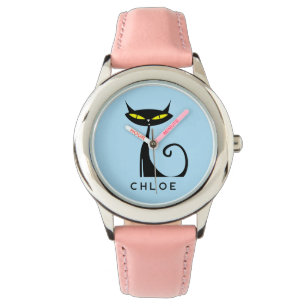 Reloj De Pulsera Personalizado Retro Mid Century Gato negro atómico