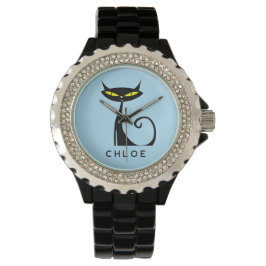 Reloj De Pulsera Personalizado Retro Mid Century Gato negro atómico