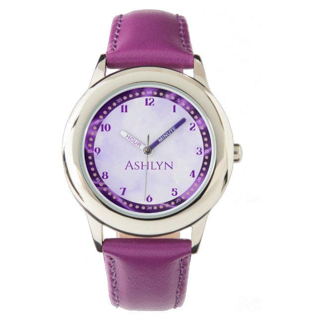Reloj De Pulsera Personalizado Royal Lilac Sparkling Kids Learning (Anverso)