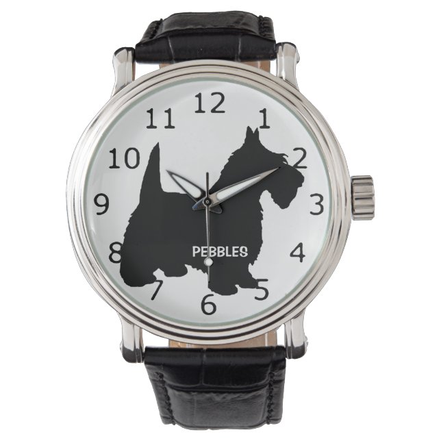 Reloj De Pulsera PERSONALIZADO Scottish Terrier Dog Silhouette (Anverso)