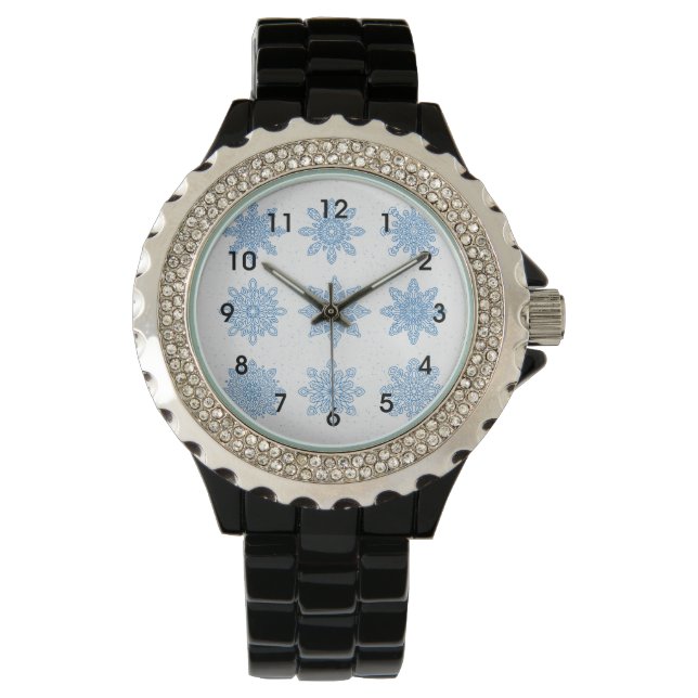 Reloj De Pulsera Personalizado Snowflake Diseño Observador Diamante (Anverso)