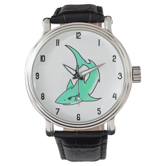 Reloj De Pulsera personalizado sonriente menta de tiburón azul verd (Anverso)