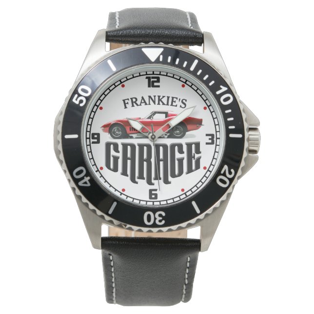 Reloj De Pulsera Personalizado SU NOMBRE Chevy Corvette Car Garage (Anverso)