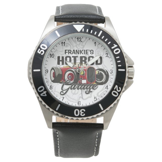 Reloj De Pulsera Personalizado SU NOMBRE Hot Rod Garage Auto person (Anverso)