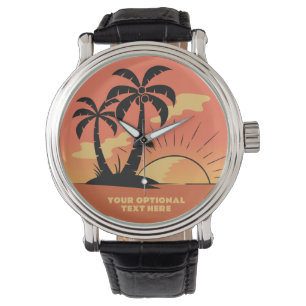 Reloj De Pulsera Personalizado Texto Isla tropical Atardecer