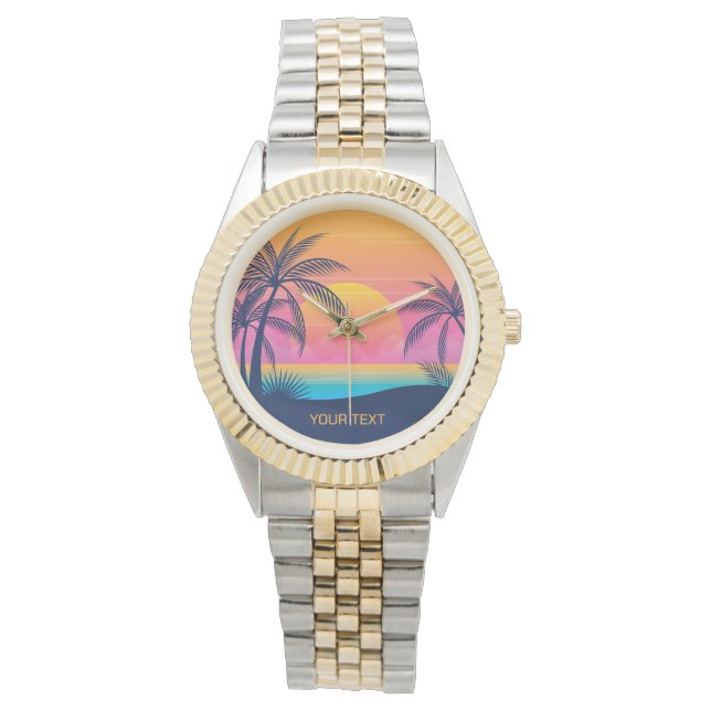 Reloj De Pulsera Personalizado Texto Isla tropical Atardecer (Anverso)