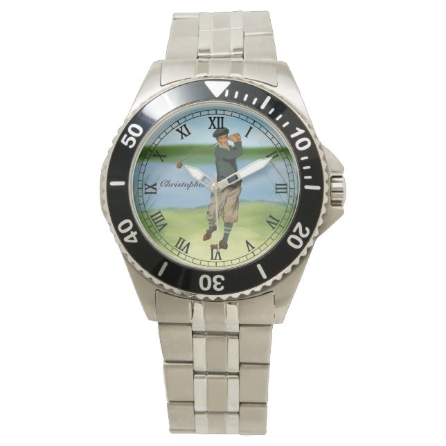 Reloj De Pulsera Personalizado Vintage look Golfer Golf (Anverso)