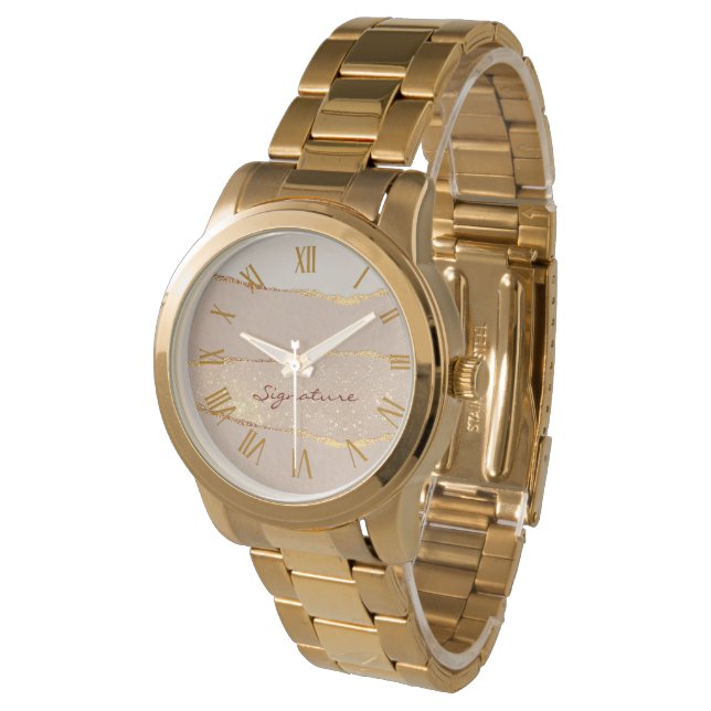 Reloj De Pulsera Personalizar de lujo Firma Purpurina Rosa Gold (Angular)
