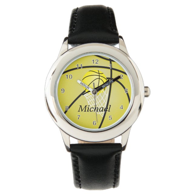 Reloj De Pulsera Personalizar el baloncesto amarillo deportivo (Anverso)